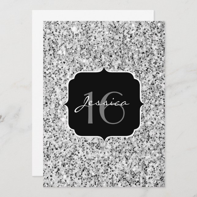 Silver grey light glitter sparkles Sweet 16 Invitation (Front/Back)