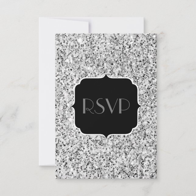 Silver grey light glitter sparkles Sweet 16 RSVP Card (Front)