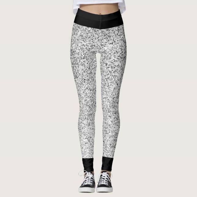 Silver grey light glitter sparkles with black leggings (Front)