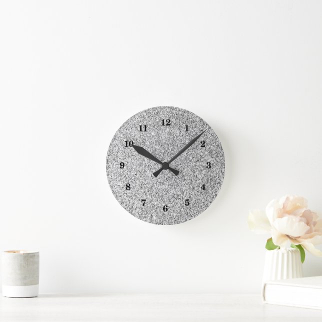 Silver grey light glitter sparkles with numbers round clock (Home)