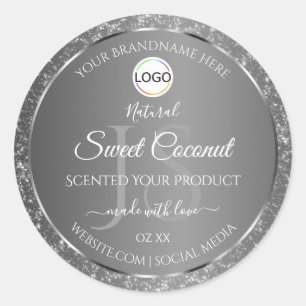 Silver Grey Logo Initials Glitter Product Labels