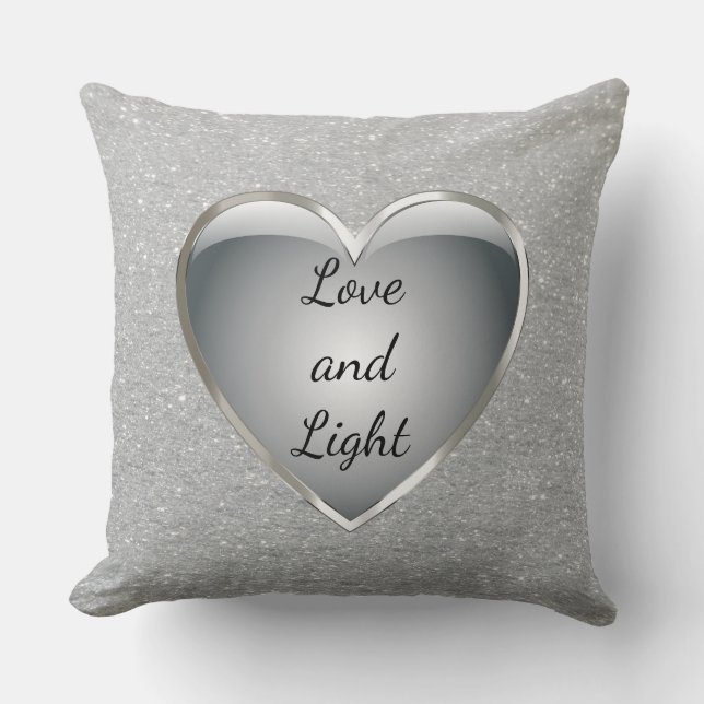 Silver Grey 'Love and Light' quote 'bling Cushion (Front)