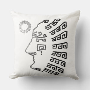 Silver Grey Machu Picchu Drawing on White Cushion