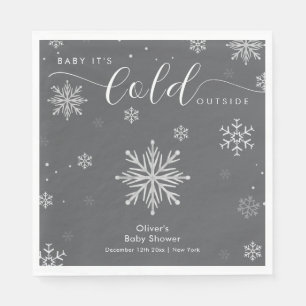 Silver Grey Magical Winter Snowflake Baby Shower Napkin