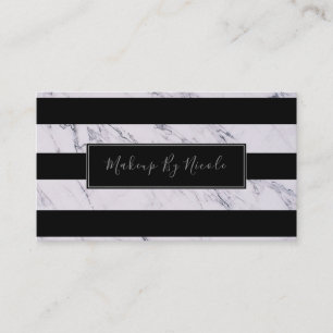 Silver Grey Marble Black Stripes Chic Modern Glam Business Card
