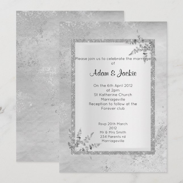 Silver Grey Marble ELEGANT CLASSY WEDDING Invitation (Front/Back)