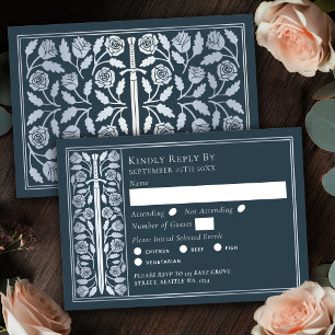 Silver Grey Mediaeval Sword Wedding RSVP Card