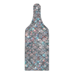 Silver Grey Mermaid Fish Scales Holographic Glass Cutting Board
