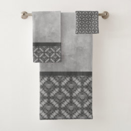 Silver Grey Metal Flowers with Gems Pattern Bath Towel Set