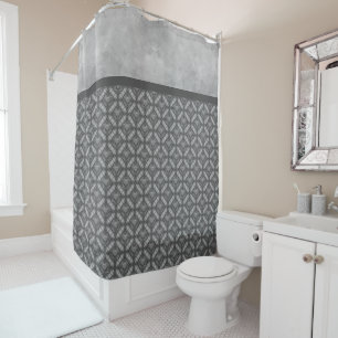Silver Grey Metal Flowers with Gems Pattern Shower Curtain