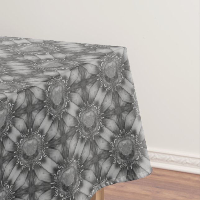 Silver Grey Metal Flowers with Gems Pattern Tablecloth (In Situ)