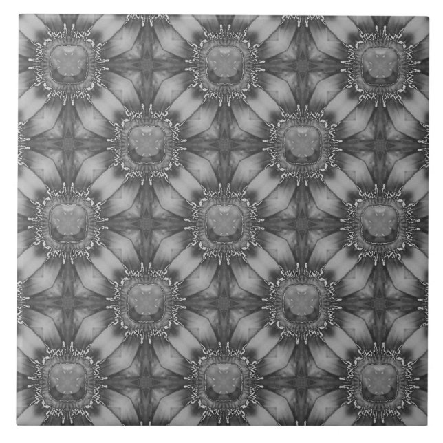 Silver Grey Metal Flowers with Gems Pattern Tile (Front)