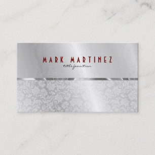 Silver Grey Metallic Design & Damasks- Monogramed Business Card