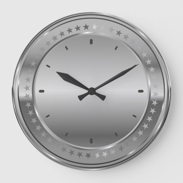 Silver-grey Metallic Design-Stainless Steel Large Clock (Front)