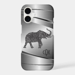 Silver Grey Metallic Floral Elephant