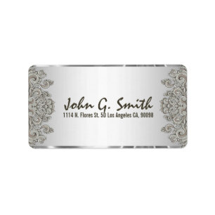 Silver Grey Metallic Pattern Floral Swirls Label