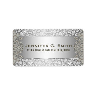 Silver Grey Metallic Pattern Floral Swirls Label