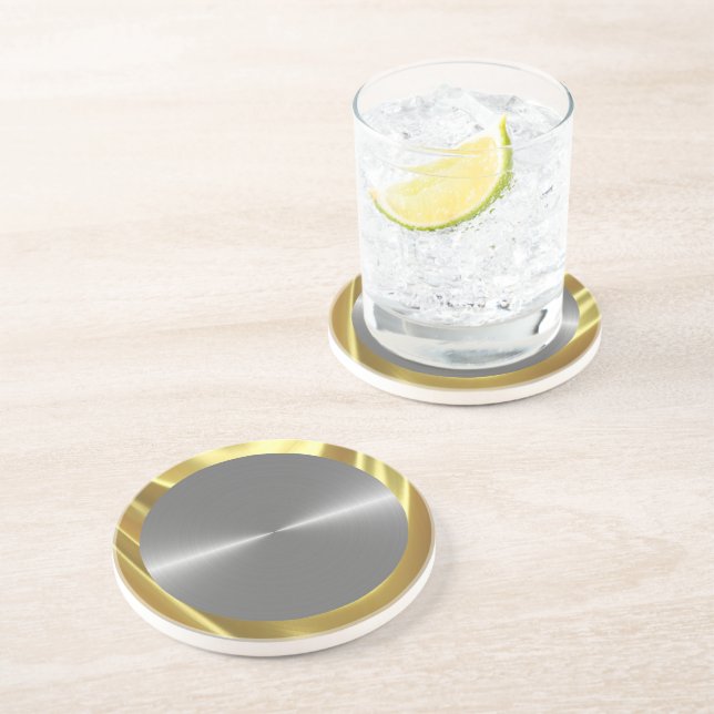 Silver Grey Metallic Stainless Steel look & Gold Coaster (Side)