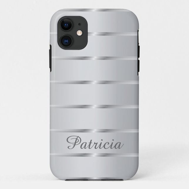 Silver Grey Metallic Stripes  Name Case-Mate iPhone Case (Back)