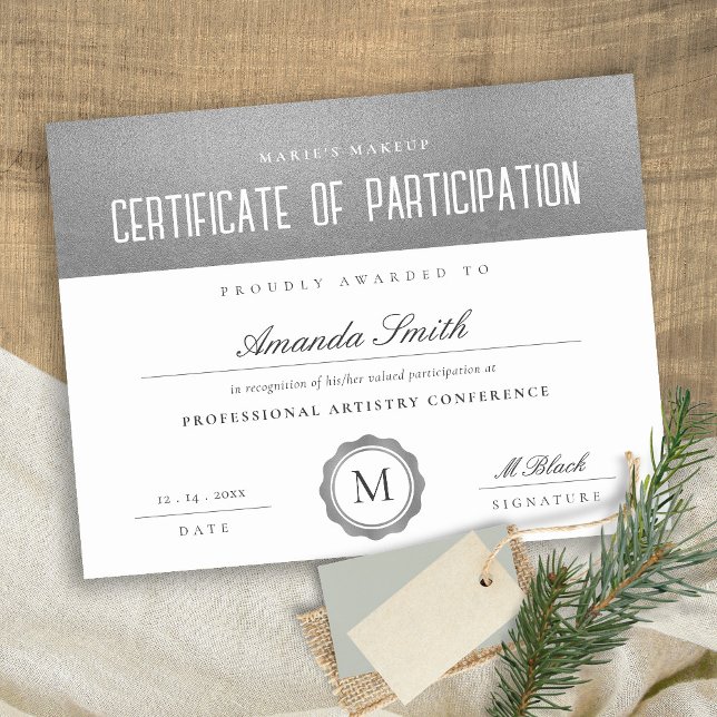 Silver Grey Minimal Certificate of Participation (Creator Uploaded)