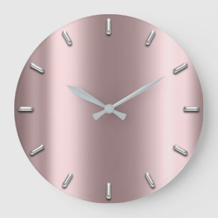 Silver Grey Minimalism  Metallic Blush Rose Gold Large Clock
