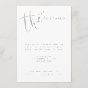 Silver Grey Modern Simple Script Wedding details Enclosure Card