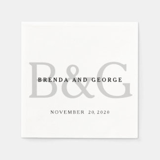Silver Grey Monogram Wedding Paper Napkins