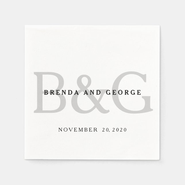 Silver Grey Monogram Wedding Paper Napkins (Front)