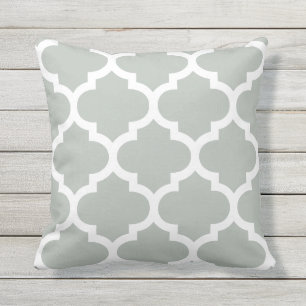 Silver Grey Moroccan Quatrefoil Outdoor Pillows