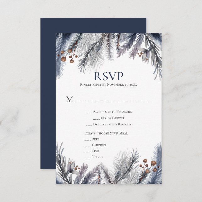 Silver Grey Navy  RSVP Card (Front/Back)