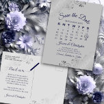 Silver Grey & Navy Wedding Save the Date Calendar Announcement Postcard<br><div class="desc">This beautiful save the date postcard will give your friends and family advance notice of your upcoming wedding. It features a clever design with a custom calendar where you can put a heart around your wedding date. The background is light grey, with navy blue text and decorative silver grey faux...</div>
