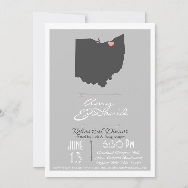 Silver Grey Ohio State Rehearsal Dinner Invitation (Front)