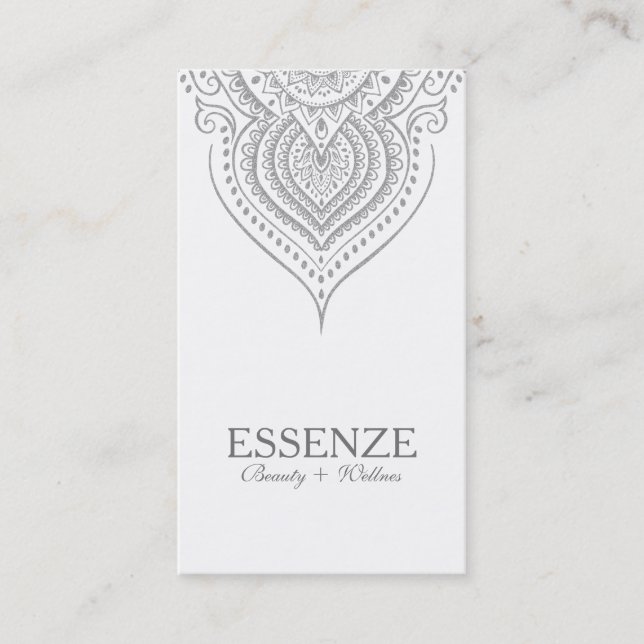 Silver-grey On White Paisley Lace Business Card (Front)