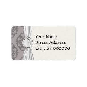 silver grey ornate damask pattern label