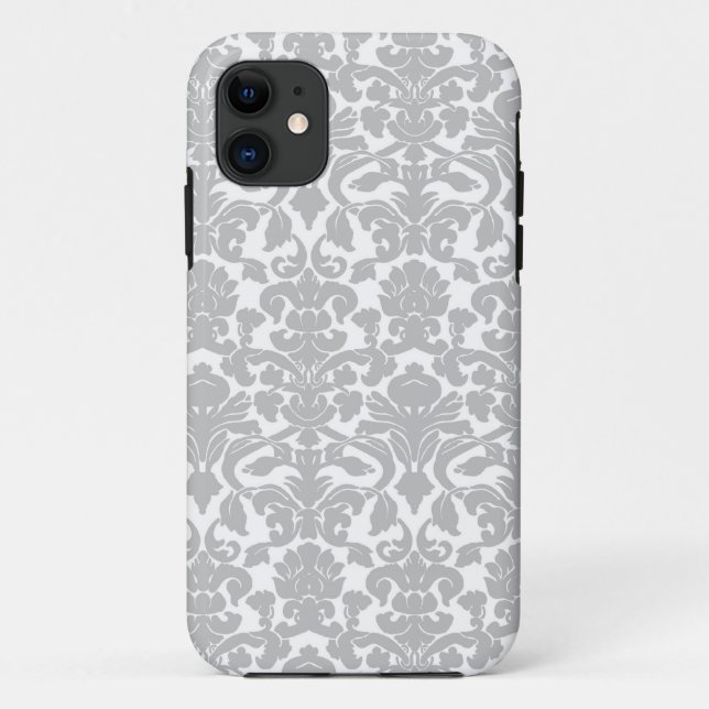 Silver Grey Ornate Floral Damask Pattern Case-Mate iPhone Case (Back)