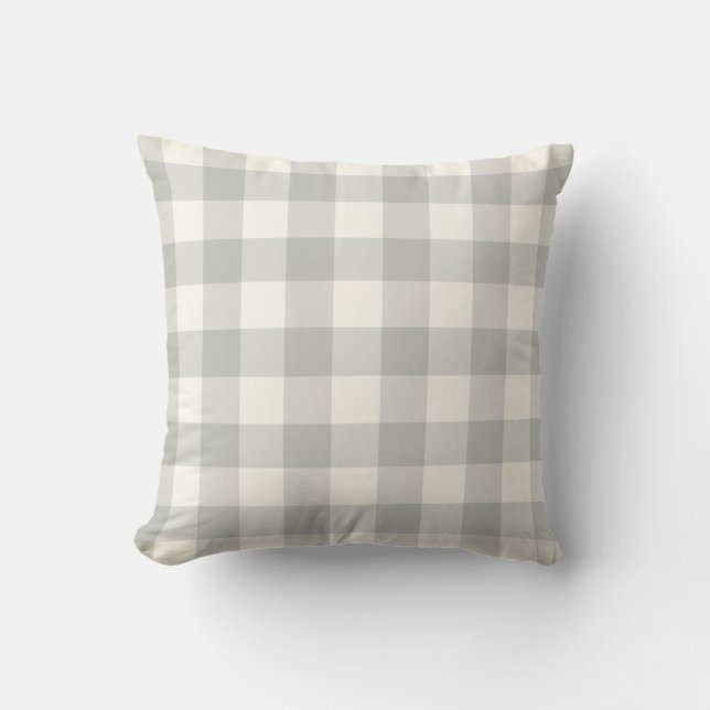 Silver Grey Outdoor Pillows - Gingham Pattern (Front)