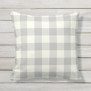 Silver Grey Outdoor Pillows - Gingham Pattern