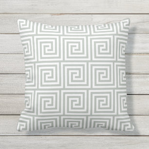 Silver Grey Outdoor Pillows Greek Key