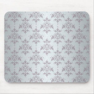 Silver Grey Pale Damask Pattern Mouse Mat