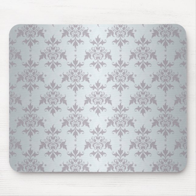 Silver Grey Pale Damask Pattern Mouse Mat (Front)