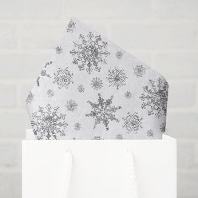 Silver Grey Pattern Of Snowflakes Tissue Paper (Gift Bag)