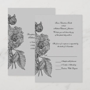 Silver Grey Peony Floral Wedding RSVP Card