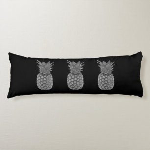 Silver Grey Pineapple Fruits on Black Body Cushion