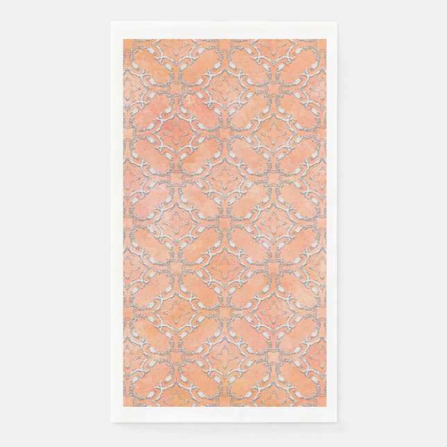 Silver Grey Pink Orange Metallic Filagree Pattern Napkin (Front)