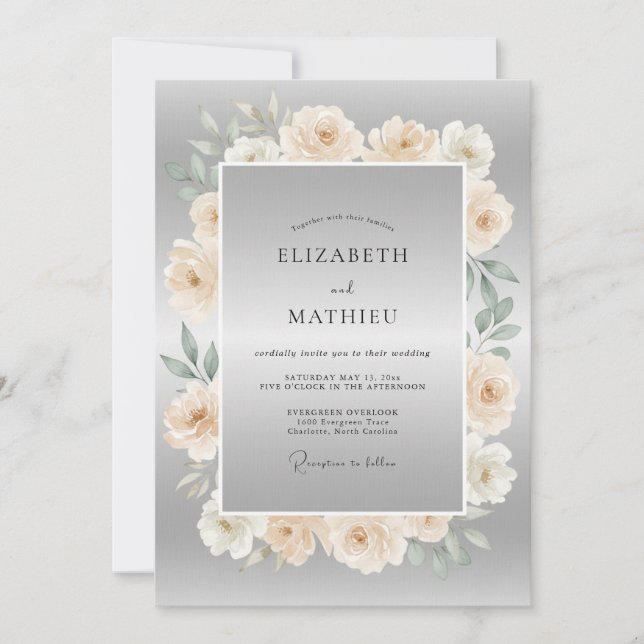 Silver Grey Polished Formal Wedding Invitation (Front)