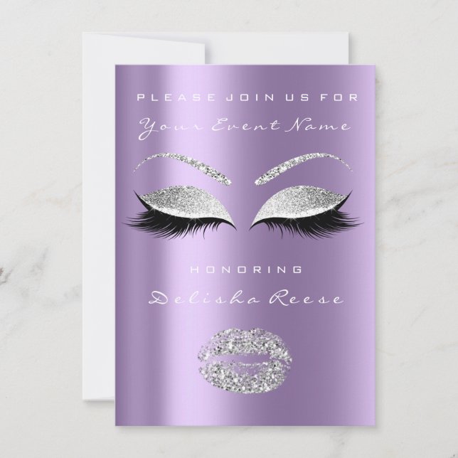 Silver Grey Purple Lips Glitter Bridal Sweet 16th Invitation (Front)