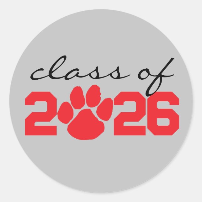 Silver Grey & Red Paw Print Graduation Stickers (Front)