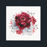 Silver Grey Red White Floral  Rustic Wedding  Napkin<br><div class="desc">Elegant floral  napkin features elegant grey ,  red and silver watercolor flower bouquet.  Please contact me for any help in customisation or if you need any other product with this design.</div>