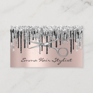 Silver Grey Rose Scissor Har Salon Stylist Drips Appointment Card