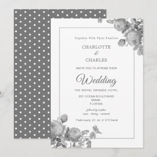 Silver Grey Roses Elegant Floral Wedding Invitation